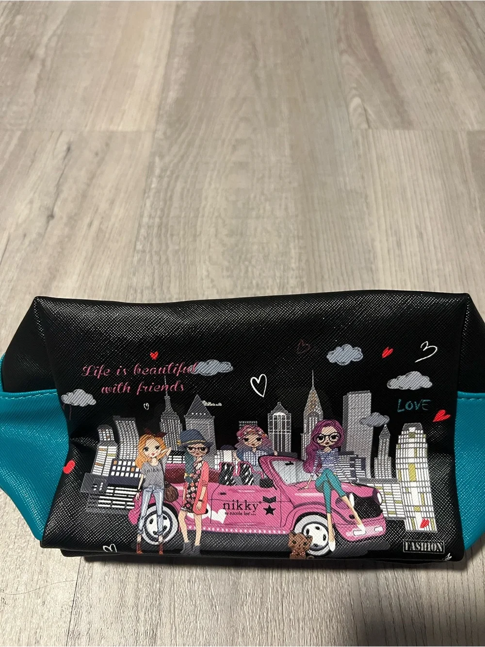 Nikky Black & Teal Cosmetic Pouch